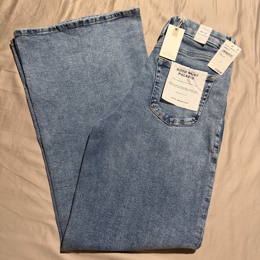Good American Good Waist High Rise Palazzo Indigo Jeans Women’s 14/32 BNWT